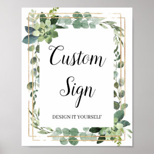 Greenery boho succulent gold glitter custom sign