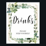 Greenery boho succulent gold glitter eucalyptus poster<br><div class="desc">Greenery boho succulent gold glitter eucalyptus Drinks sign,   Contact me for matching items or for customisation,  Blush Roses ©</div>