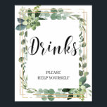 Greenery boho succulent gold glitter eucalyptus poster<br><div class="desc">Greenery boho succulent gold glitter eucalyptus Drinks sign,   Contact me for matching items or for customisation,  Blush Roses ©</div>