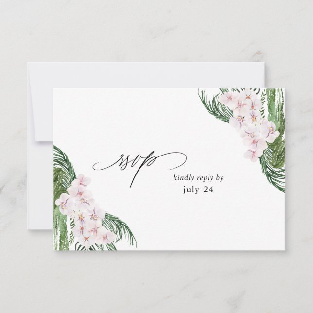 Greenery Boho Tropical Floral w Meal RSVP Card (Front)