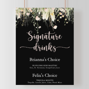 Greenery Boho Wildflower Black Signature Drinks  Poster