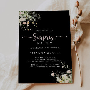 Greenery Boho Wildflower Black Surprise Party  Invitation