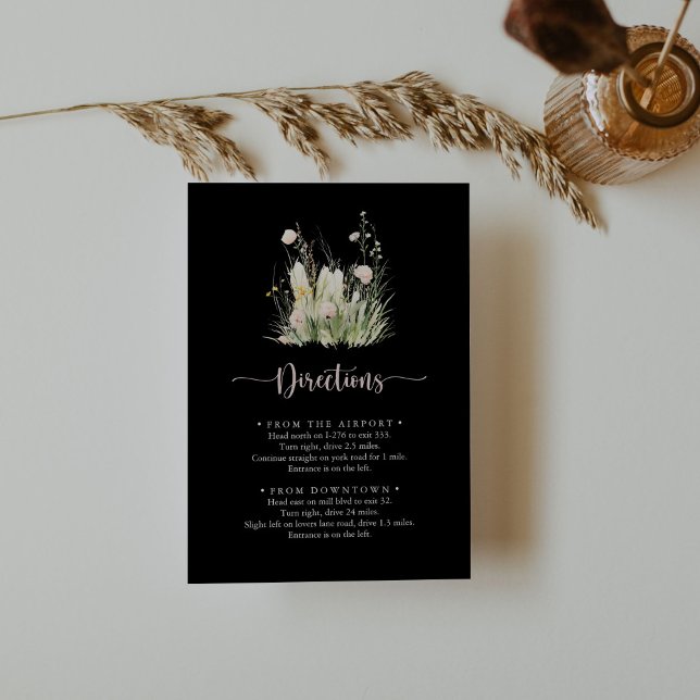 Greenery Boho Wildflower Black Wedding Directions  Enclosure Card (Creator Uploaded)