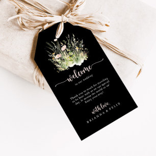 Greenery Boho Wildflower Black Wedding Welcome  Gift Tags