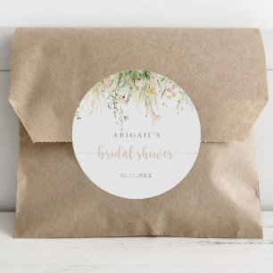 Greenery Boho Wildflower Bridal Shower Favour Classic Round Sticker