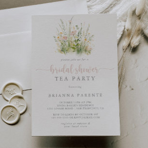 Greenery Boho Wildflower Bridal Shower Tea Party  Invitation