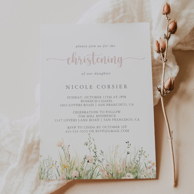 Greenery Boho Wildflower Christening Invitation (Creator Uploaded)