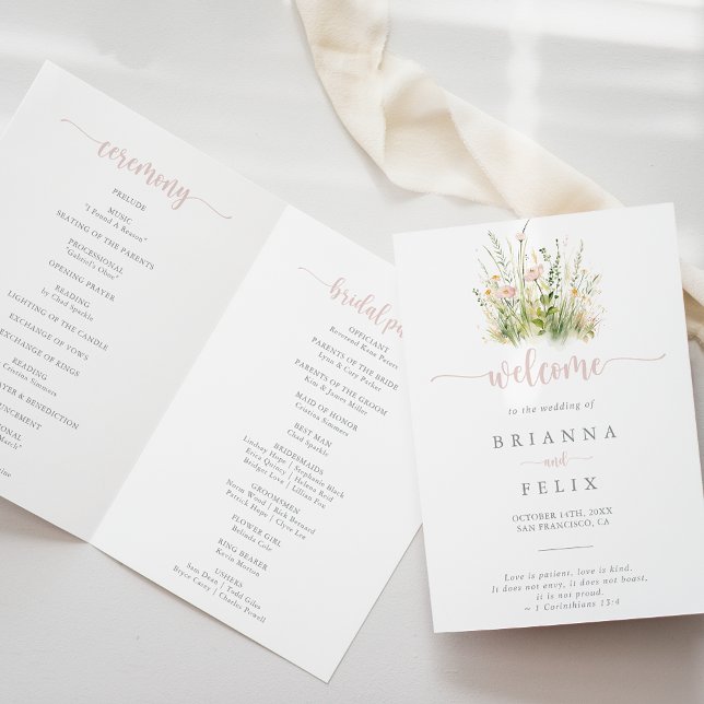 Greenery Boho Wildflower Folded Wedding Program (Creator Uploaded)