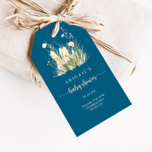 Greenery Boho Wildflower Navy Baby Shower Gift Tags