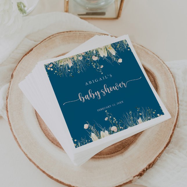  Greenery Boho Wildflower Navy Baby Shower Napkins (Creator Uploaded)