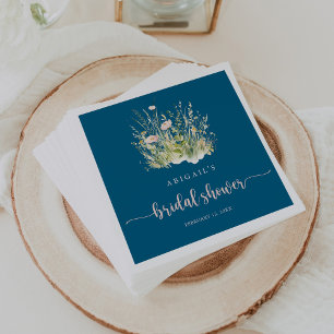 Greenery Boho Wildflower Navy Bridal Shower Napkin