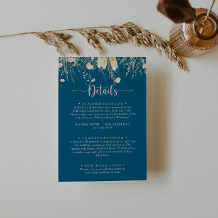 Greenery Boho Wildflower Navy Wedding Details Enclosure Card