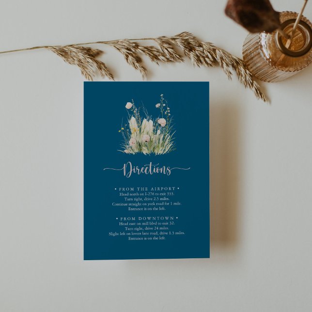 Greenery Boho Wildflower Navy Wedding Directions  Enclosure Card (Creator Uploaded)