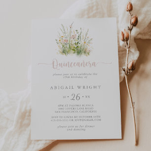 Greenery Boho Wildflower Quinceañera Invitation