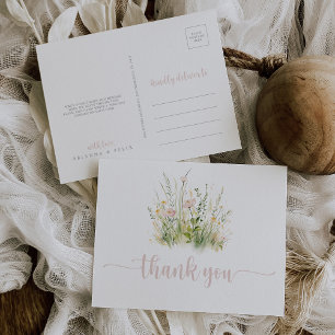 Greenery Boho Wildflower Thank You Postcard