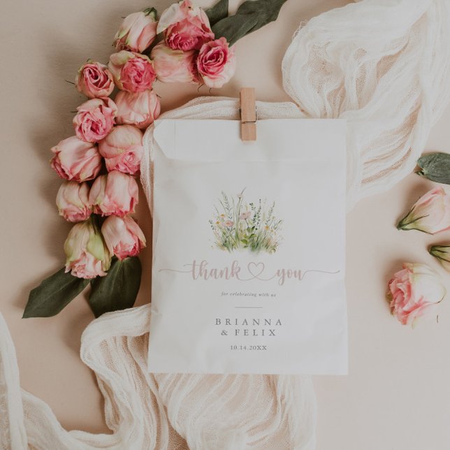 Greenery Boho Wildflower Thank You Wedding Favour Bag (Creator Uploaded)