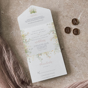 Greenery Boho Wildflower Wedding   All In One Invitation