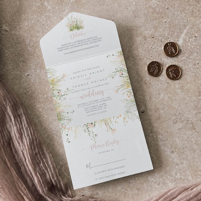 Greenery Boho Wildflower Wedding   All In One Invitation (Creator Uploaded)