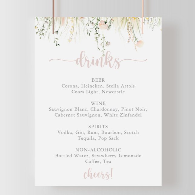 Greenery Boho Wildflower Wedding Drinks Menu Sign (Creator Uploaded)