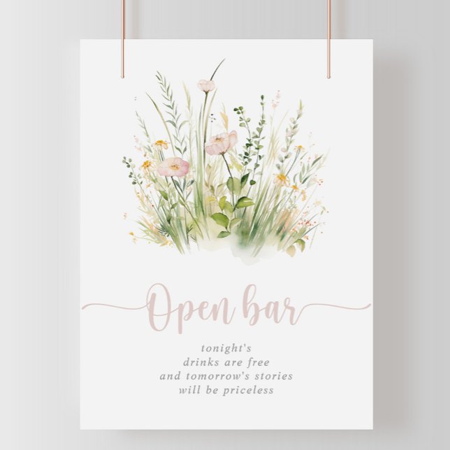 Greenery Boho Wildflower Wedding Open Bar Sign (Creator Uploaded)