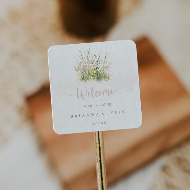 Greenery Boho Wildflower Wedding Welcome  Square Sticker (Creator Uploaded)