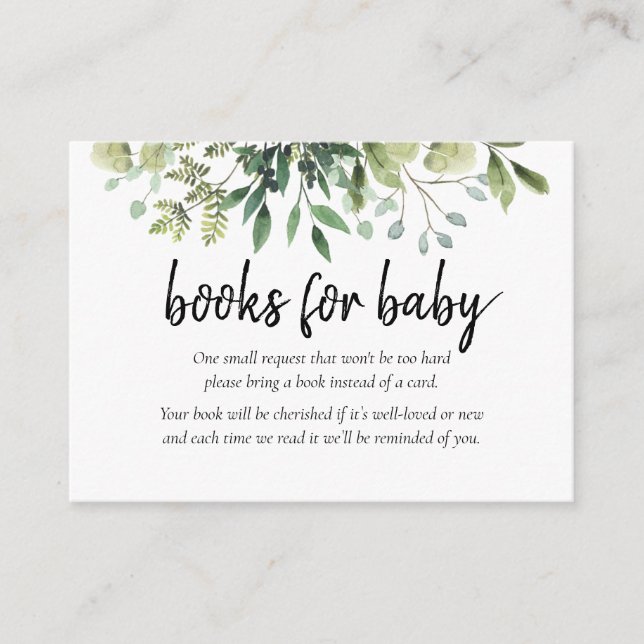 Greenery Book Request Baby Shower Enclosure Card (Front)