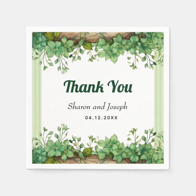 Greenery borders rustic spring Thank You wedding Napkin (Front)