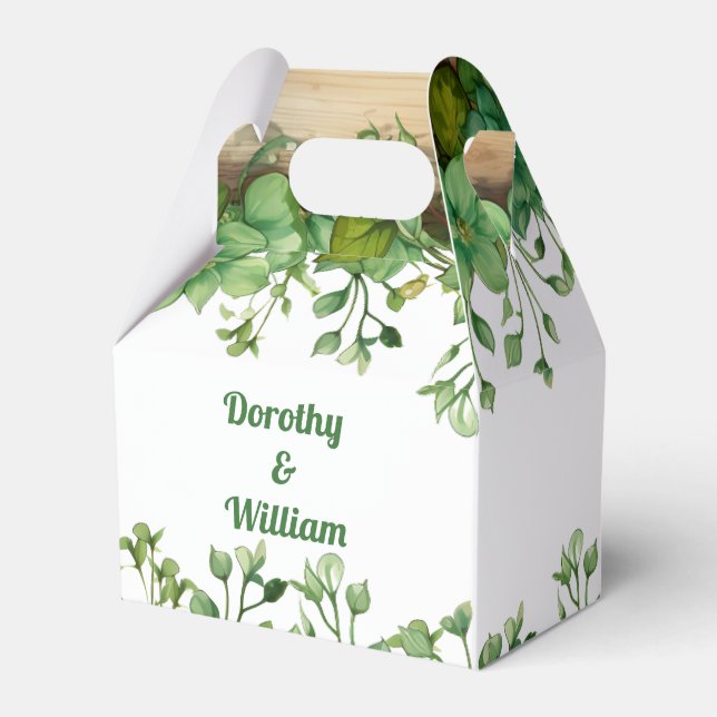 Greenery borders rustic spring wedding favour box (Front Side)