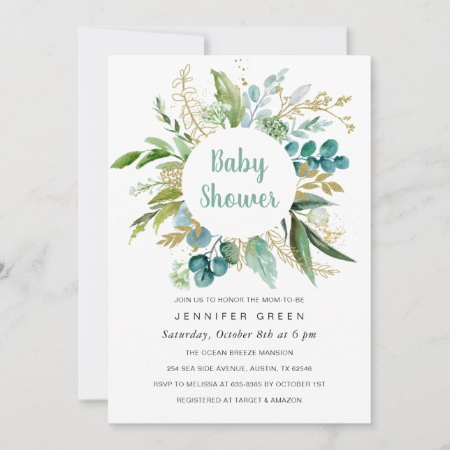 Greenery Botanical Baby Shower Invitation Boy (Front)
