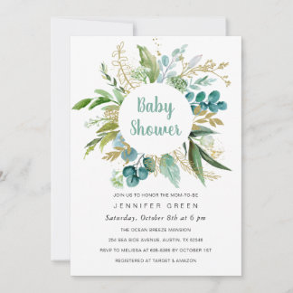 Greenery Botanical Baby Shower Invitation Boy