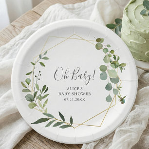 Greenery Botanical Baby Shower Paper Plate
