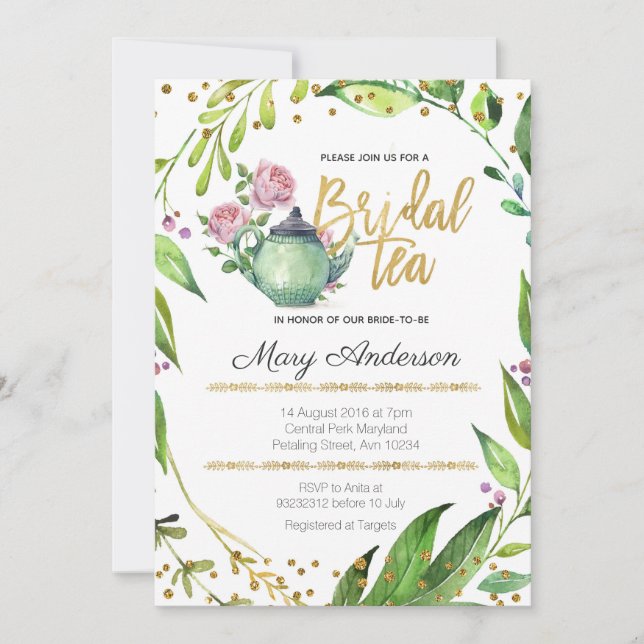 Greenery Botanical Bridal Tea Party Invitation (Front)