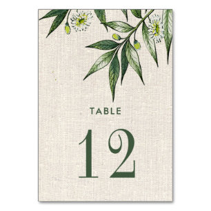 Greenery Botanical Burlap Texture Wedding Table Number