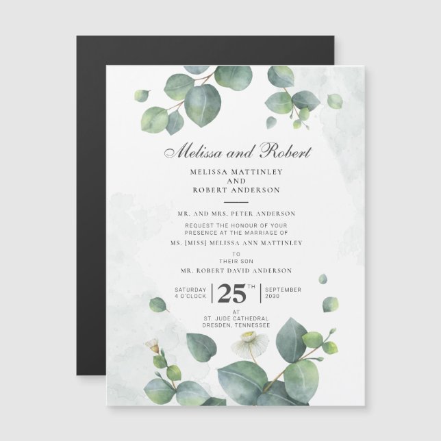 Greenery Botanical Eucalyptus Wedding Magnetic Invitation (Front/Back)