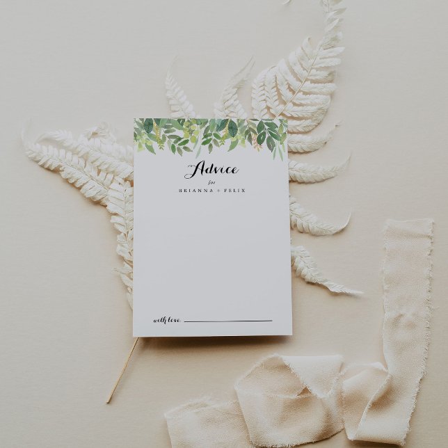 Greenery Botanical Foliage Calligraphy Wedding Advice Card (Creator Uploaded)