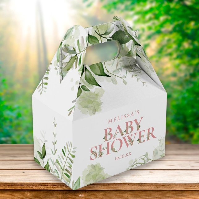 Greenery Botanical Foliage Dusty Rose Baby Shower Favour Box (Creator Uploaded)