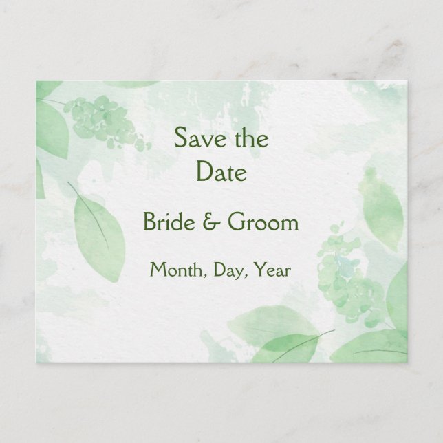 Greenery Botanical Foliage Save the Date Nature Announcement Postcard (Front)