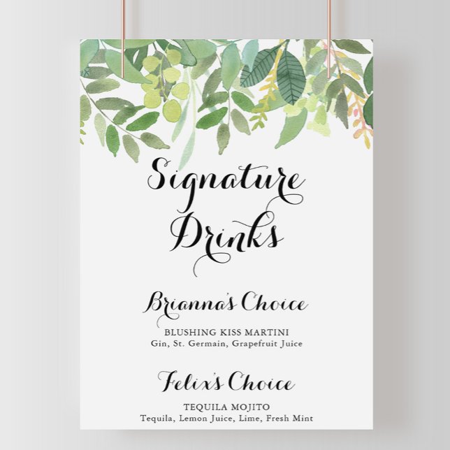 Greenery Botanical Foliage Signature Drinks Sign (Creator Uploaded)