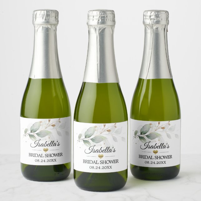 Greenery Botanical Foliage Wedding Bridal Shower Sparkling Wine Label (Bottles)