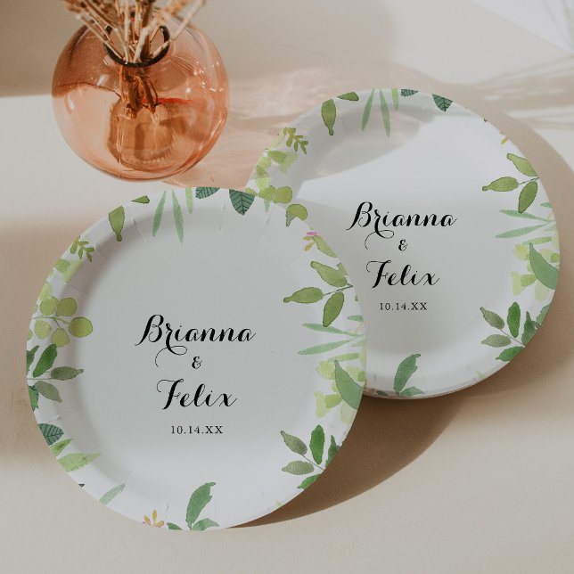 Greenery Botanical Foliage Wedding Cake Paper Plate (Creator Uploaded)