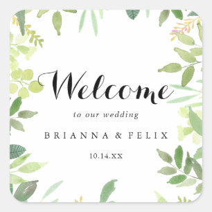Greenery Botanical Foliage Wedding Welcome Square Sticker
