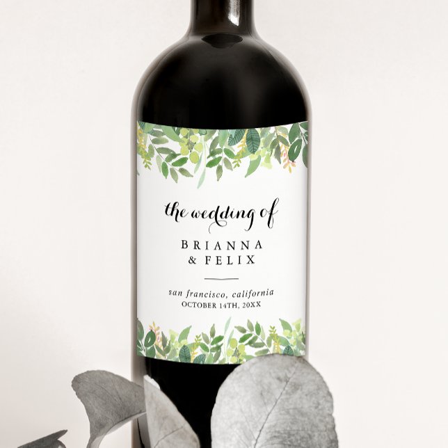 Greenery Botanical Foliage Wedding Wine Labels (Creator Uploaded)