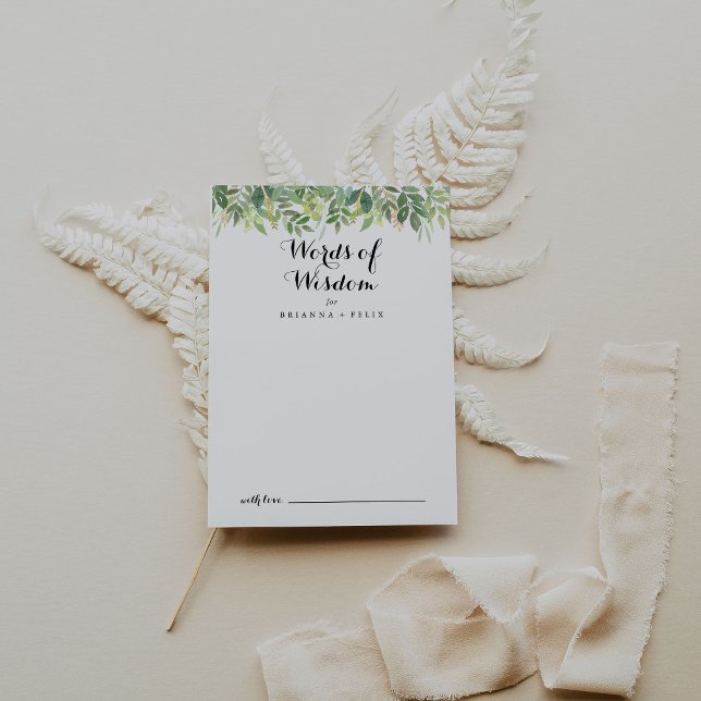 Greenery Botanical Foliage Wedding Words of Wisdom Advice Card (Creator Uploaded)