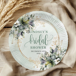 Greenery Botanical Gold Bridal Shower Paper Plates