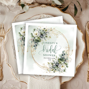 Greenery Botanical Gold Bridal Shower Party Napkin