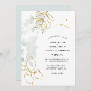 Greenery Botanical Gold Leaf Wedding Invitation