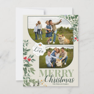 Greenery Botanical Merry Christmas 2 Family Photo Holiday Card