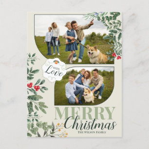 Greenery Botanical Merry Christmas 2 Family Photo Holiday Postcard