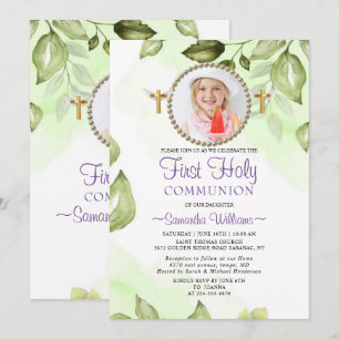 Greenery Botanical Photo First Communion Invitation