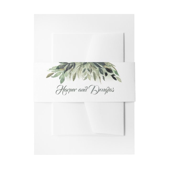Greenery Botanical Vintage Wedding Invitation Belly Band (Front Example)